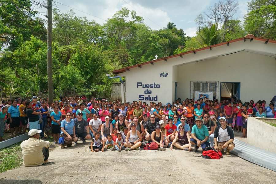 Community gathered at the renovated Puesto de Salud health center in San Jacinto, Guatemala